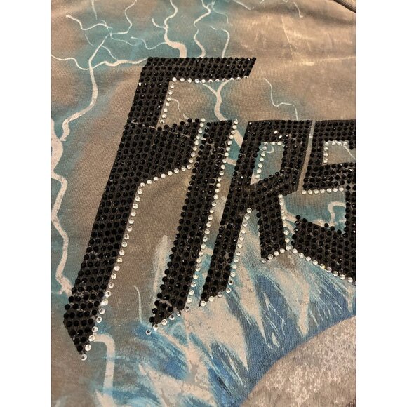 First Row Freedom Is Not Free T-Shirt Mens Medium Gray Graphic Rhinestone Flames - Picture 4 of 11